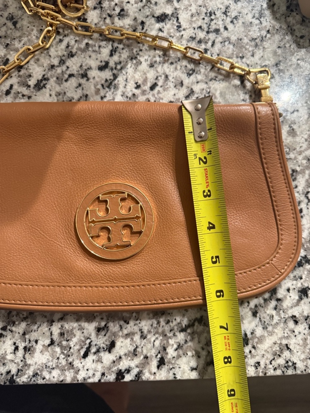Tory Burch Tan Pebbled Leather Crossbody with Gold Chain - Picture 8 of 8